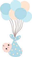 Baby shower boy, newborn baby with balloons