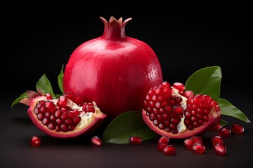 Exploring the Flavorful World of Pomegranates Isolated on a Dark Background. Generative Ai