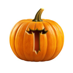Obraz premium Halloween pumpkin font letter T. Isolated on transparent background. 