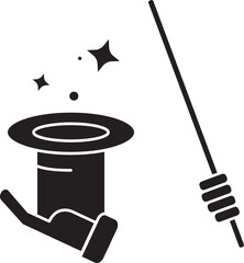 Magician Icon In Black And White Color.