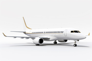 Obraz premium A white plane soars through the air against a pristine white backdrop, portrayed in a minimalistic yet hyper-realistic style. Generative AI.