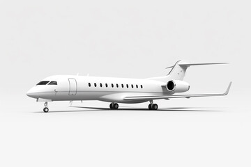 A white plane soars through the air against a pristine white backdrop, portrayed in a minimalistic yet hyper-realistic style. Generative AI.