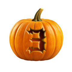 Fototapeta premium Halloween pumpkin font number number three, 3. Isolated on transparent background. 