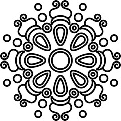 Flat Style Mandala Icon In Black Line Art.