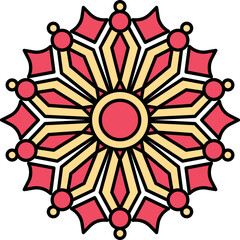 Triangle Circular Mandala Red And Yellow Icon.