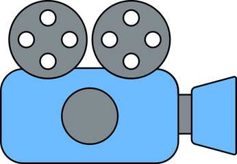 Flat Style Video Camera Icon In Blue And Gray Color.