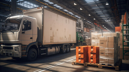A Truck Getting Loaded with Items for Shipment Inside the Warehouse