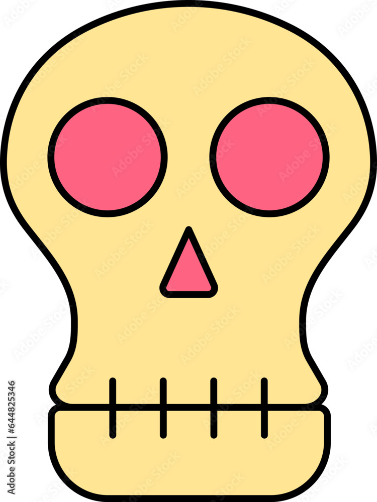 Wall mural Flat Human Skull Icon In Yellow And Red Color.