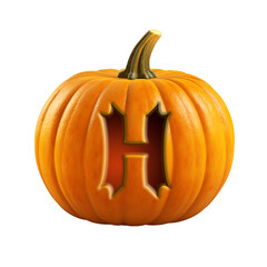 Halloween pumpkin font letter H. Isolated on transparent background. 