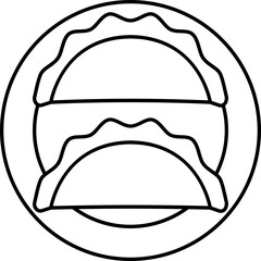 Flat Tacos Plate Icon In Black Outline.