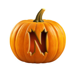 Obraz premium Halloween pumpkin font letter N. Isolated on transparent background. 