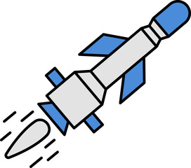 Isolated Blue And Grey Color Missile Icon in Flat Style.