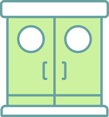 Double Door Icon In Green And White Color.