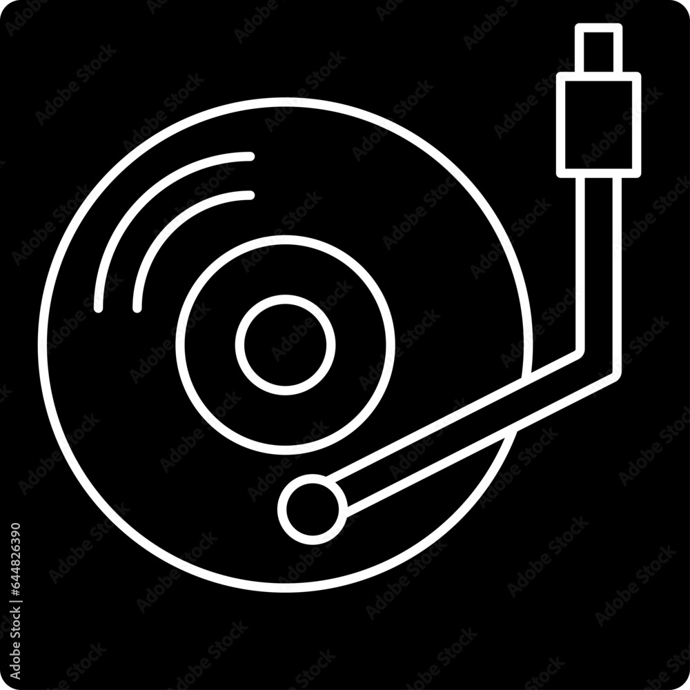 Sticker Turntable Or Vinyl Recorder Icon In B&W Color.