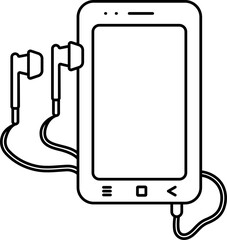 Smartphone with Earphone Icon In Black Outline.