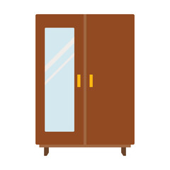 Wooden double wardrobe for bedroom flat vector icon. Cartoon drawing or illustration of furniture or element for apartment or house on white background. Interior design, furniture concept