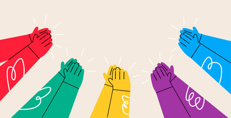 Applause of group of people. Hands clap. Congratulations, cheering, thanks. Colorful vector illustration