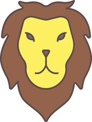Cartoon Lion Face Icon In Yellow And Brown Color.