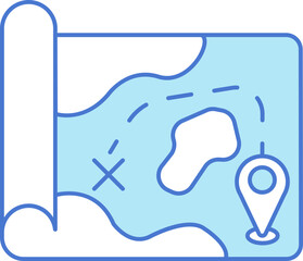 Treasure Map Icon In Blue And White Color.