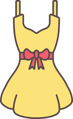 Sleeveless Dress With Bow Ribbon Icon In Red And Yellow Color.