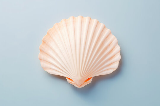 Beautiful sea shell on solid studio background. Ocean summer and vacation concept.
