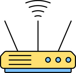 Isolated Router Icon In Blue And Yellow Color.