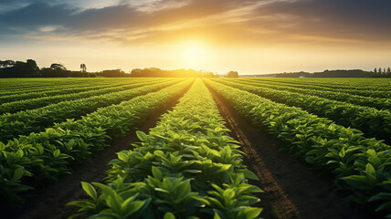 neatly arranged rows of organic crops in a farm setting - obrazy, fototapety, plakaty