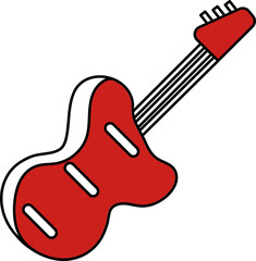 Guitar Icon In Red And White Color.