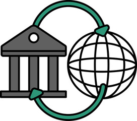 Global Banking Transaction Icon In Gray And Green Color.