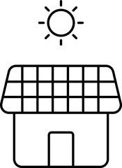 Solar Panel House With Sun Line Art.