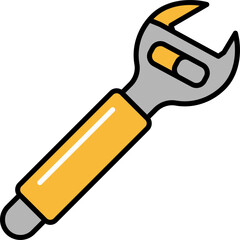 Adjustable Wrench Icon In Orange And Gray Color.