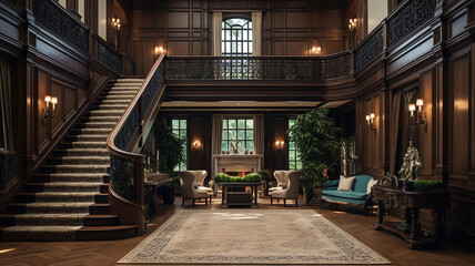 Fototapeta premium A grand interior shot of an elegant mansion showcasing its architectural beauty