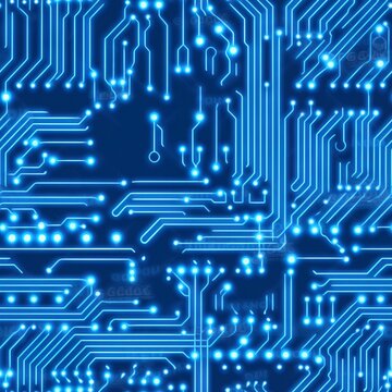 a blue electronic circuit board background in blueprint style.