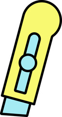 Cutter Knife Icon In Blue And Yellow Color.