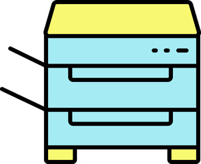 Photocopier Icon In Blue And Yellow Color.
