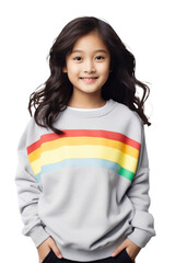 Young girl, a happy smiling Asian child isolated on transparent white background