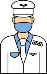 Illustration Of Pilot Man Wear Mask Icon In Blue And White Color.