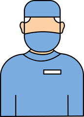 Surgeon Doctor Wear Mask Icon In Blue And Peach Color.