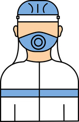 Firefighter Wearing Mask Icon In Blue And White Color.