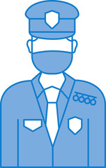 Blue And White Policeman Wearing Mask Icon Or Symbol.