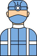 Construction Worker Wear Mask Icon In Blue And White Color.