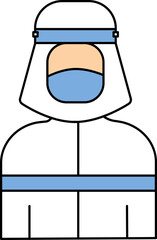 Blue And White Human Wear PPE Kit Icon.