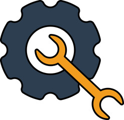 Cogwheel With Wrench Icon In Orange And Blue Color.