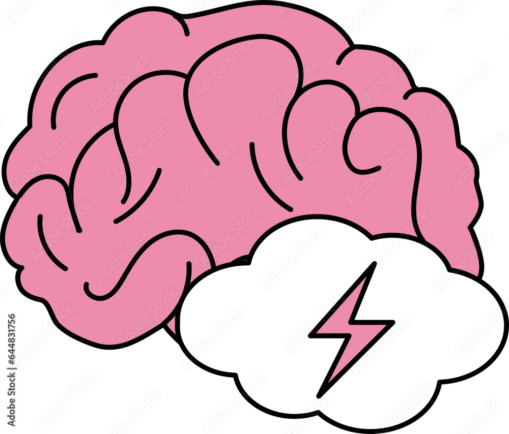 Poster Flash Symbol With Brain Icon In Pink And White Color.