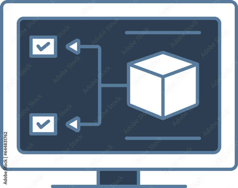 Wall mural blue and white blockchain or 3d modeling in desktop screen icon.