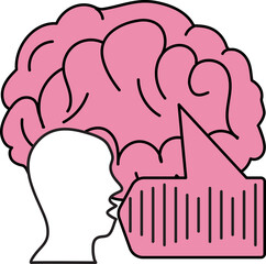 Man Lecture Effect On Brain Icon In Pink And White Color.