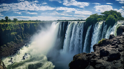 the immense cascade of water at Victoria Falls, one of the world's largest waterfalls