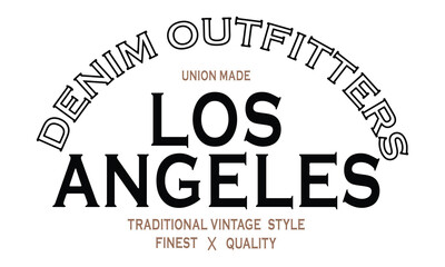 Los Angeles Denim Outfitters vintage college print for t-shirt design. Typography graphics for university or college style tee shirt. Sport apparel print - California. Vector illustration.