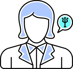 Female Psychology Speak Icon In Blue And White Color.