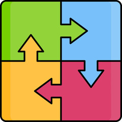 Illustration of Square Puzzle Icon in Colorful Flat Style.